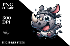 Goofy Cartoon Rhino Jumping Mid-Air PNG Product Image 2