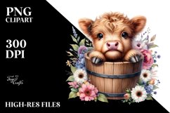 Cute Baby Highland Cow with Flowers, Transparent PNG Product Image 1