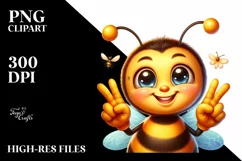 Funny Cute Bee Portrait Victory Sign | Clipart Product Image 1