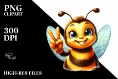 Funny Cute Bee Portrait Victory Sign | Clipart Product Image 1