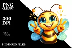Funny Cute Bee Portrait Victory Sign | Clipart Product Image 1