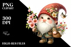 Gnome Flower Basket Cherry Blossom | Clipart Product Image 1