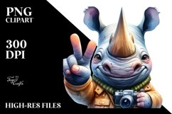 Funny Rhino Victory Sign Clipart Product Image 1