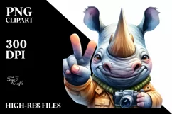 Funny Rhino Victory Sign Clipart Product Image 1