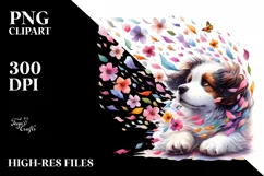 Colorful Dog Tumbling with Petals in the Wind | Clipart Product Image 3