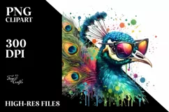 Colorful Quirky Peacock Sunglasses Clipart Product Image 3