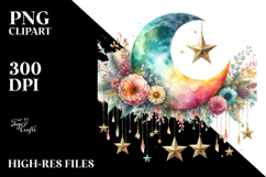 Washed Half Moon with Stars PNG Product Image 2