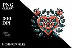 Retro Heart with Roses, PNG Product Image 2