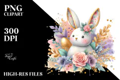 Colorful Bunny Made of Wood on Splashy Background, Product Image 2