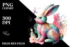 Colorful Bunny Made of Wood on Splashy Background, Product Image 2