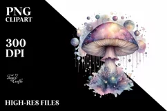 Mystical Celestial Mushroom Watercolor Splash PNG Product Image 3