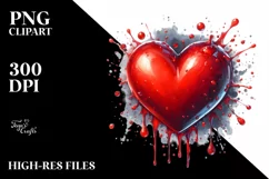 Red Glossy Heart on Splashy Background PNG Product Image 2