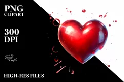 Red Glossy Heart on Splashy Background PNG Product Image 2