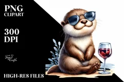 Funny Otter Holding Wine | Vibrant Watercolor Clipart Product Image 3