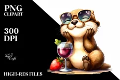 Funny Otter Holding Wine | Vibrant Watercolor Clipart Product Image 3