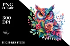 Abstract Vibrant Watercolor Owl PNG Product Image 3