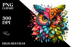 Abstract Vibrant Watercolor Owl PNG Product Image 3