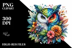 Abstract Vibrant Watercolor Owl PNG Product Image 1