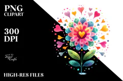 Colorful Heart Petals Boho Flower PNG Product Image 2