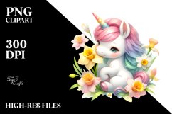Cute Baby Unicorn with Narcissus | Sublimation | Clipart Product Image 3