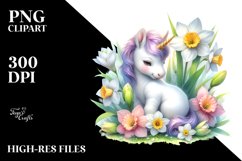 Cute Baby Unicorn with Narcissus | Sublimation | Clipart Product Image 3