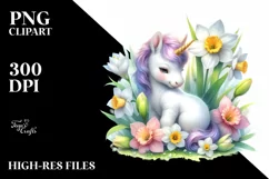 Cute Baby Unicorn with Narcissus | Sublimation | Clipart Product Image 3