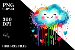 Colorful Smiling Washed Cloud Hearts PNG Product Image 2