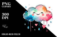 Colorful Smiling Washed Cloud Hearts PNG Product Image 2