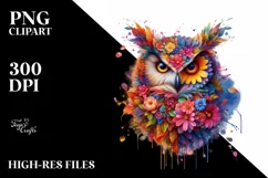 Abstract Vibrant Watercolor Owl PNG Product Image 1
