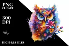 Abstract Vibrant Watercolor Owl PNG Product Image 3