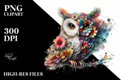 Abstract Vibrant Watercolor Owl PNG Product Image 1