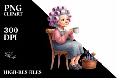 Old Lady Sitting with Hair Curlers and Mug | Sublimation | Product Image 3