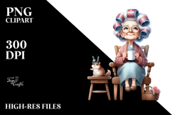 Old Lady Sitting with Hair Curlers and Mug | Sublimation | Product Image 2