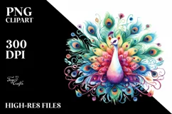 Vibrant Wimsical Peacock Watercolor Clipart Product Image 1