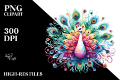 Vibrant Wimsical Peacock Watercolor Clipart Product Image 2