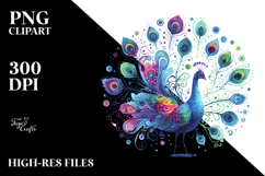 Vibrant Watercolor Wimsical Peacock | Clipart Product Image 2