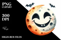 Funny Watercolor Halloween Moon Clipart Product Image 3