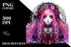 Detailed Vibrant Gothic Girl Watercolor PNG Product Image 2