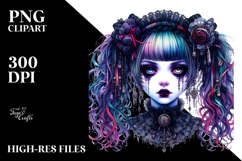 Detailed Vibrant Gothic Girl Watercolor PNG Product Image 2