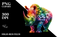 Vibrant Rhino with Flower Body PNG Product Image 2