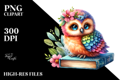 Watercolor Vibrant Baby Owl on a Book | Clipart Product Image 2