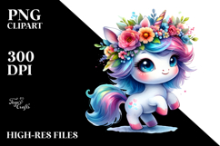 Cute Baby Unicorn Dancing with Floral Wreath PNG Product Image 2