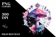 Watercolor Vibrant Magical Celestial Mushroom PNG Product Image 2