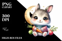 Colorful Baby Arctic Hare with Moon | Clipart Product Image 3