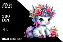 Sitting Baby Unicorn PNG in Style Product Image 2
