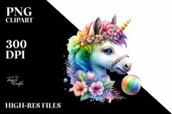 pastel Baby Unicorn Beach Scene PNG Product Image 3