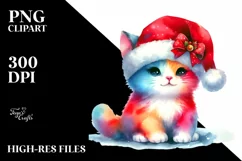 a Cute Sitting Cat with Santa Hat PNG Product Image 1