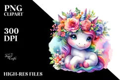 Unicorn with Floral Wreath, Bright PNG Product Image 2