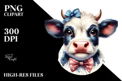 Graceful Cow with Bow and Tie PNG Product Image 2