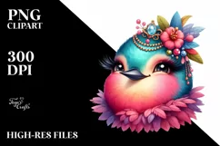 Vibrant Whimsical Hummingbird Portrait Clipart Product Image 3